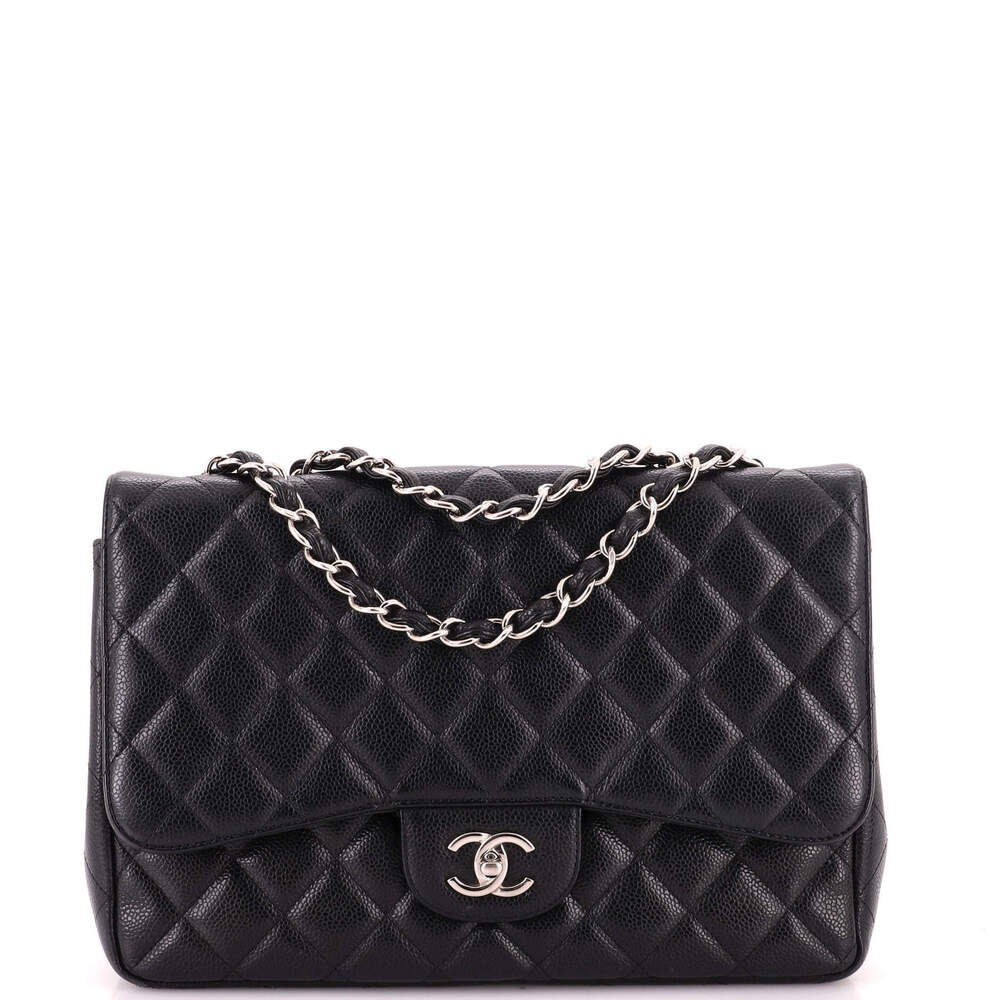 Chanel Jumbo Vintage Classic Single Flap Bag Quilted Caviar